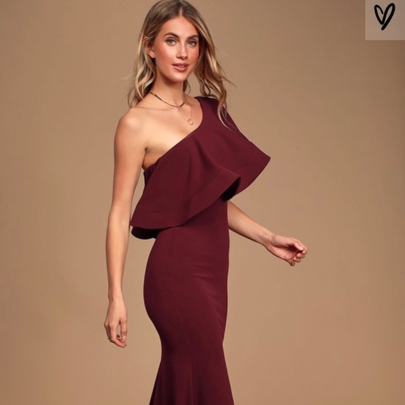 Lulus Dresses & Skirts - Lulus Burgundy One-Shoulder Ruffle Maxi Dress
